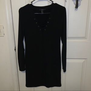 laced v-neck black body con dress